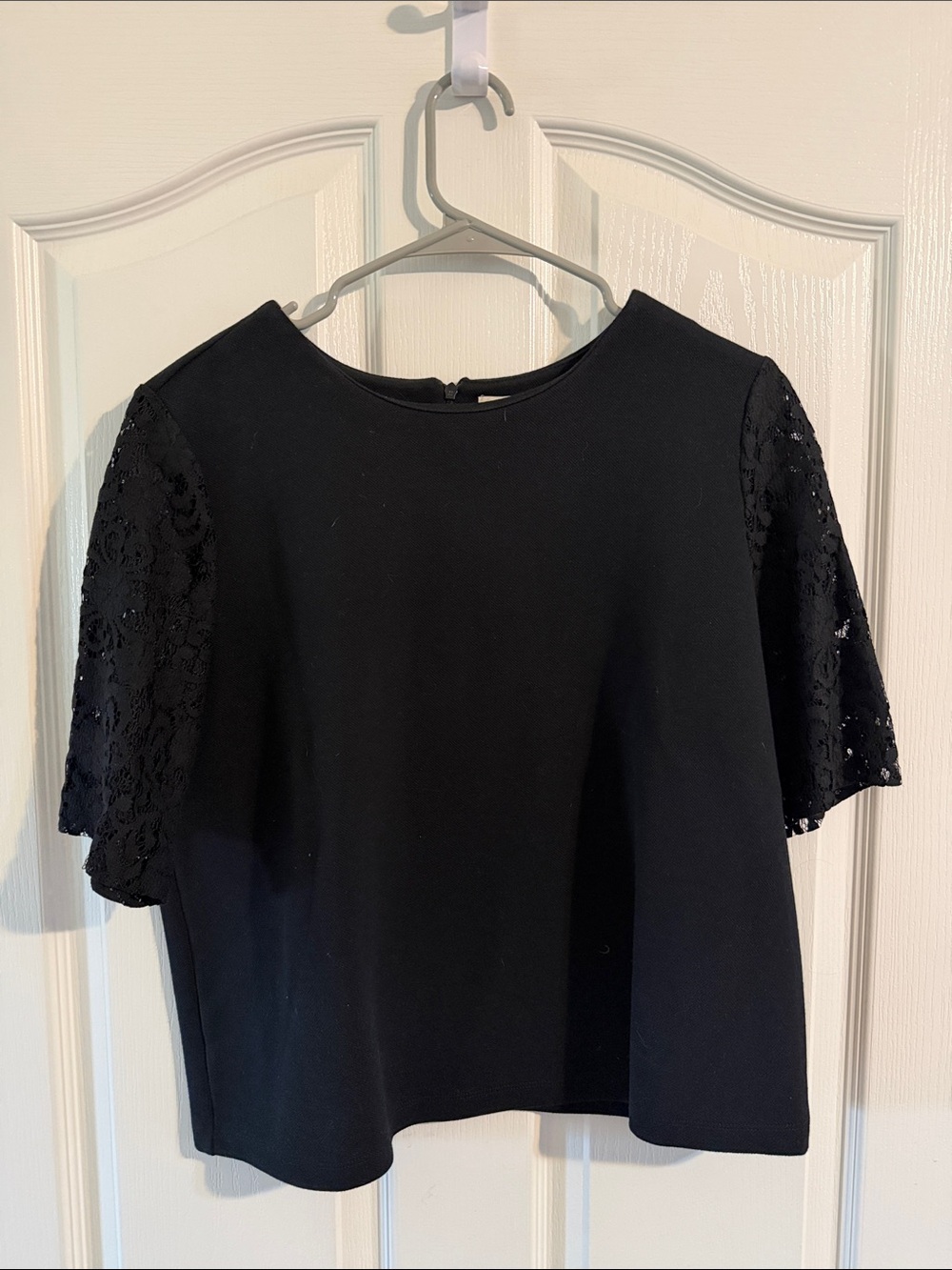 LOFT Black Top with Lace Short Sleeves